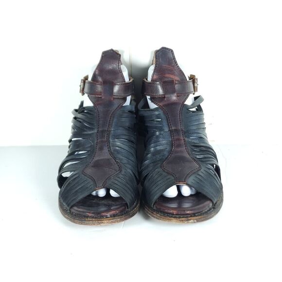 FREEBIRD BY STEVEN Women's Arrow US9 Black Distressed Leather Strappy Sandals - Picture 3 of 16